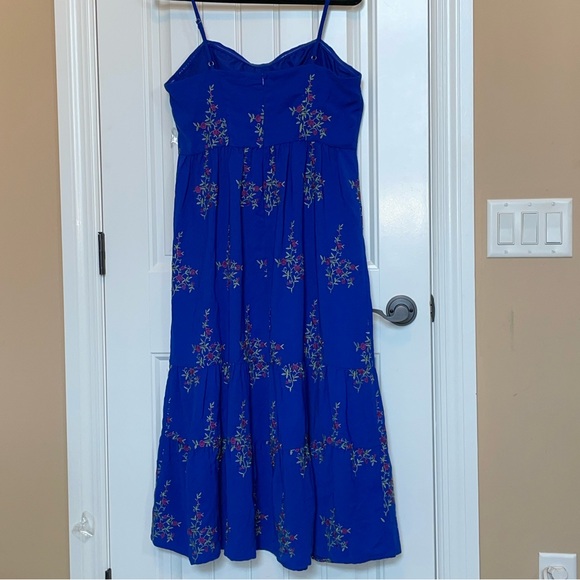 Betsey Johnson 12 Royal Blue Floral Midi Dress with Adjustable Spaghetti Straps - Picture 3 of 16